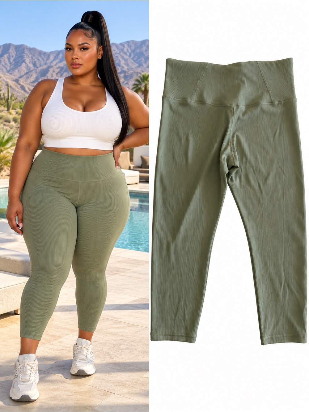 Athleta Elation Rib Tight Leggings 3X Shadow Olive Ultra High Rise Yoga
